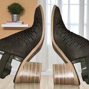 Cityclassified Dark Olive Perforated Ankle Booties